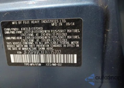 2014 Subaru Xv Crosstrek 2.0I Premium from USA, damaged, VIN JF2GPAVCXEH335702